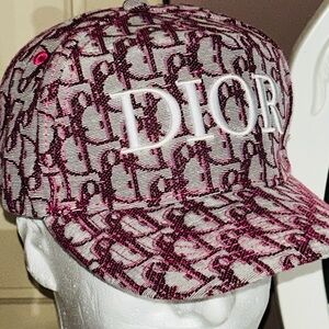 Dior Pink and White Monogram Baseball Cap with Embroidered Logo